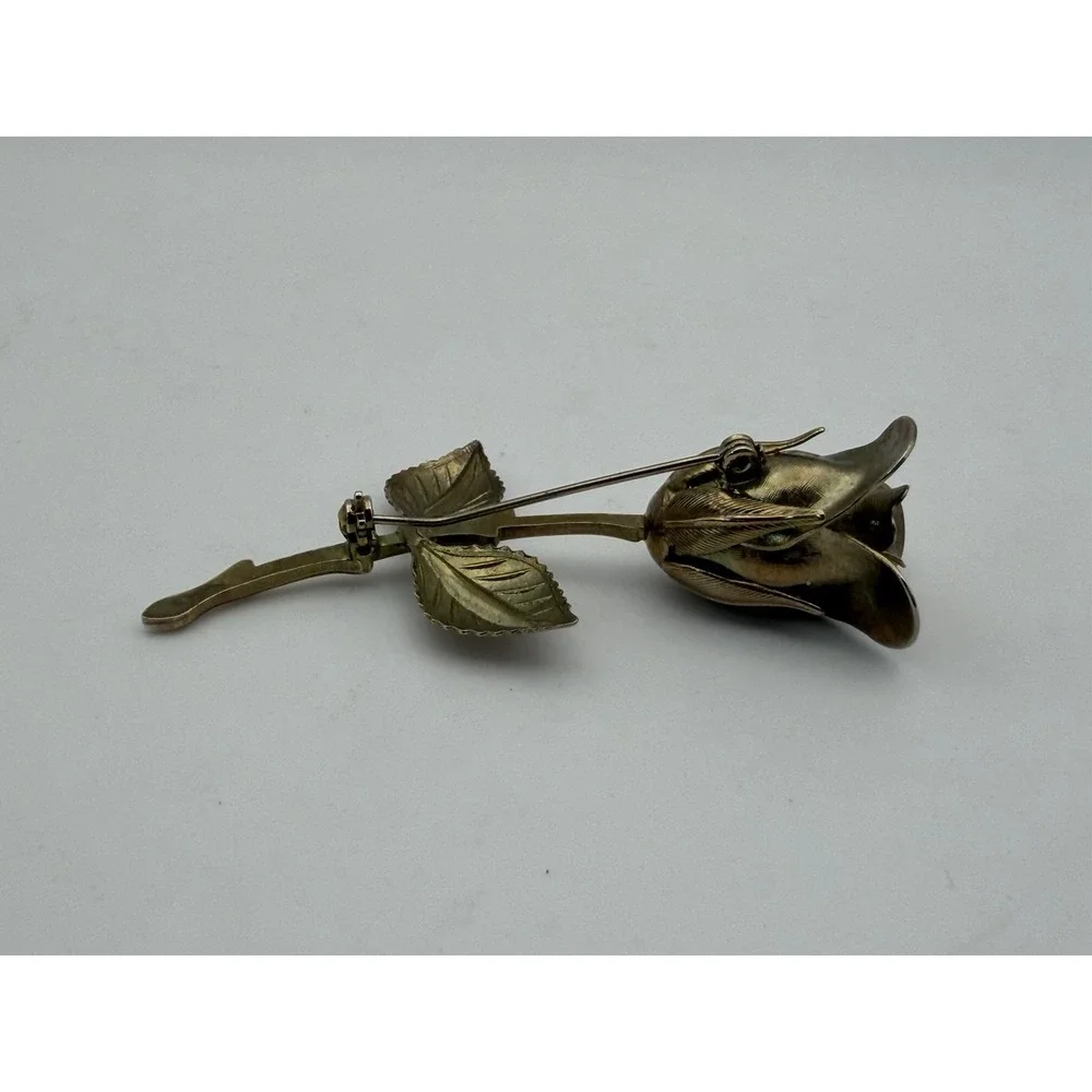 Rose Flower Floral Brooch Gold Tone Vintage 3
